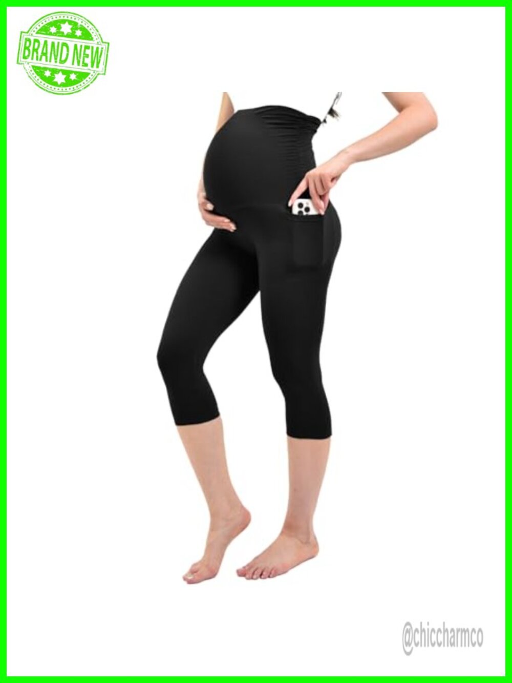 Maternity Capri Leggings with Pockets Over-Belly Yoga Pants